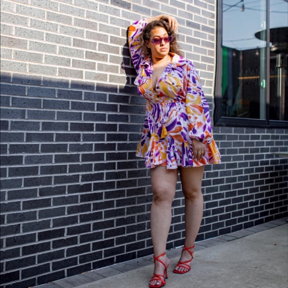 Boutique puff  sleeve flare dress size large